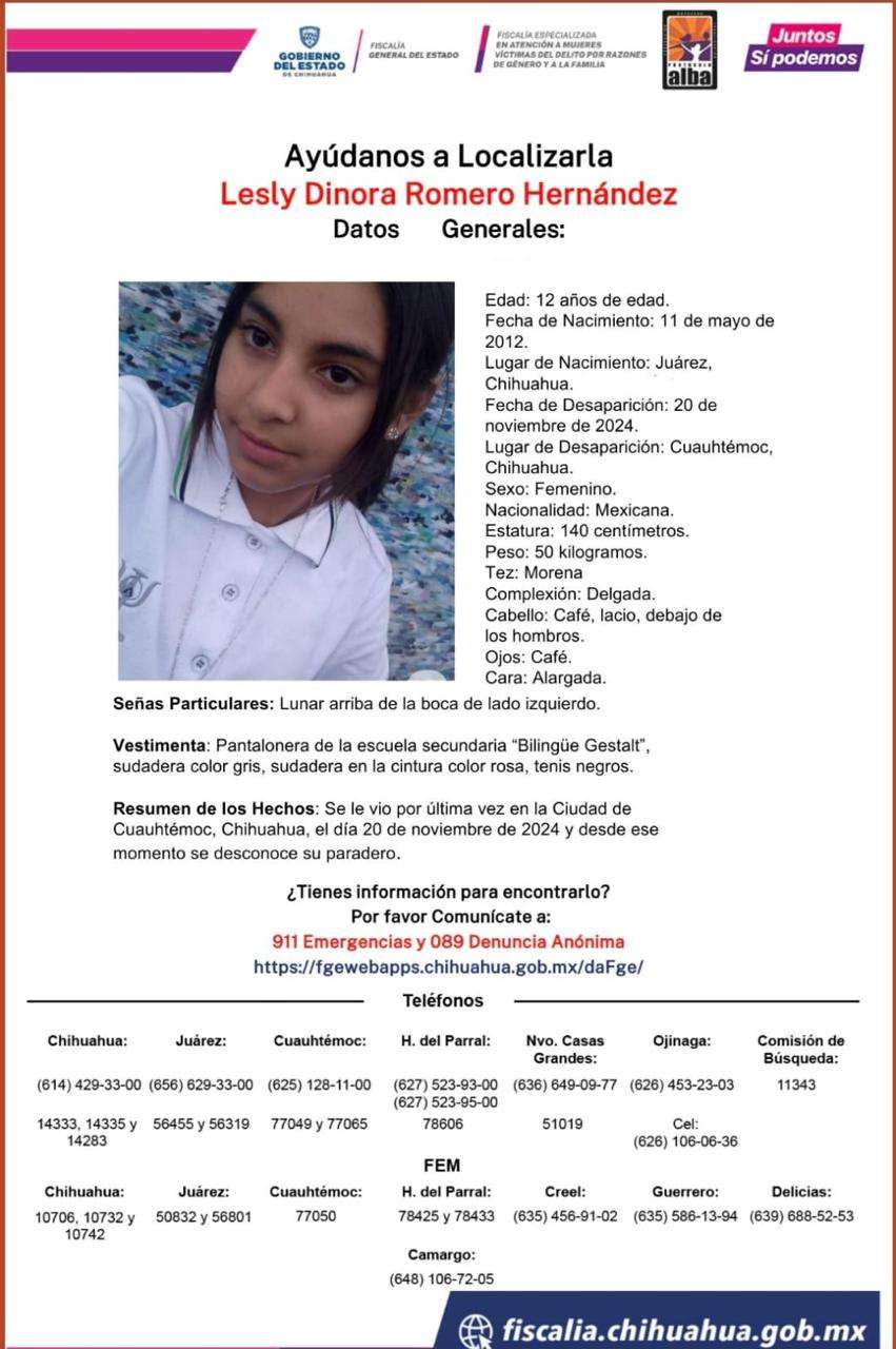 Buscan a Lesly; desapareció en Cuauhtémoc